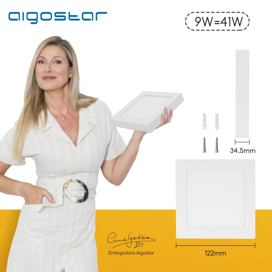 Aigostar - Plafoniera da soffitto a montaggio superficiale LED/9W/230V 4000K 12,2x12,2 cm bianca