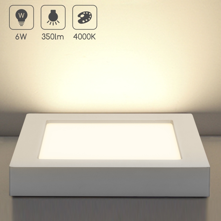 Aigostar - Plafoniera LED a superficie, 6W, 230V, 4000K, 12,2x12,2 cm, bianca