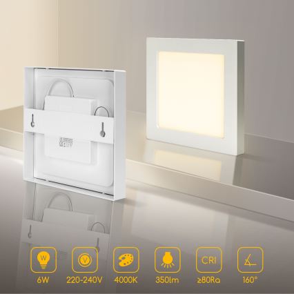 Aigostar - Plafoniera LED a superficie, 6W, 230V, 4000K, 12,2x12,2 cm, bianca