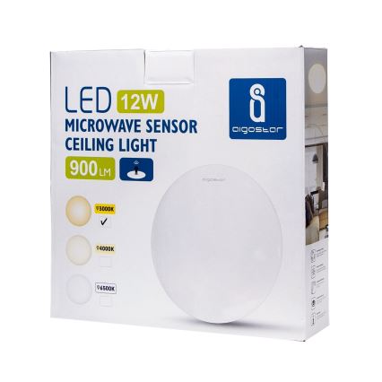 Aigostar - Plafoniera LED con sensore, 12W, 230V, 3000K, Ø 28 cm