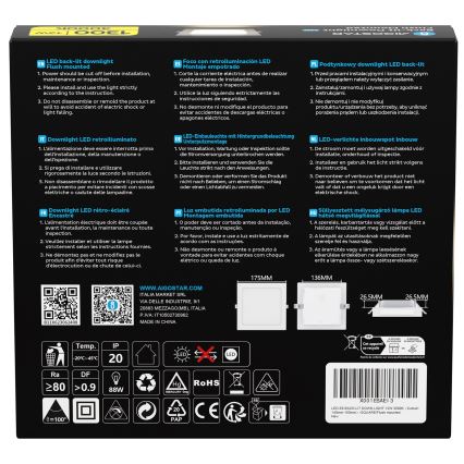 Aigostar - Plafoniera LED da incasso LED/12W/230V 3000K 17,5x17,5 cm bianca