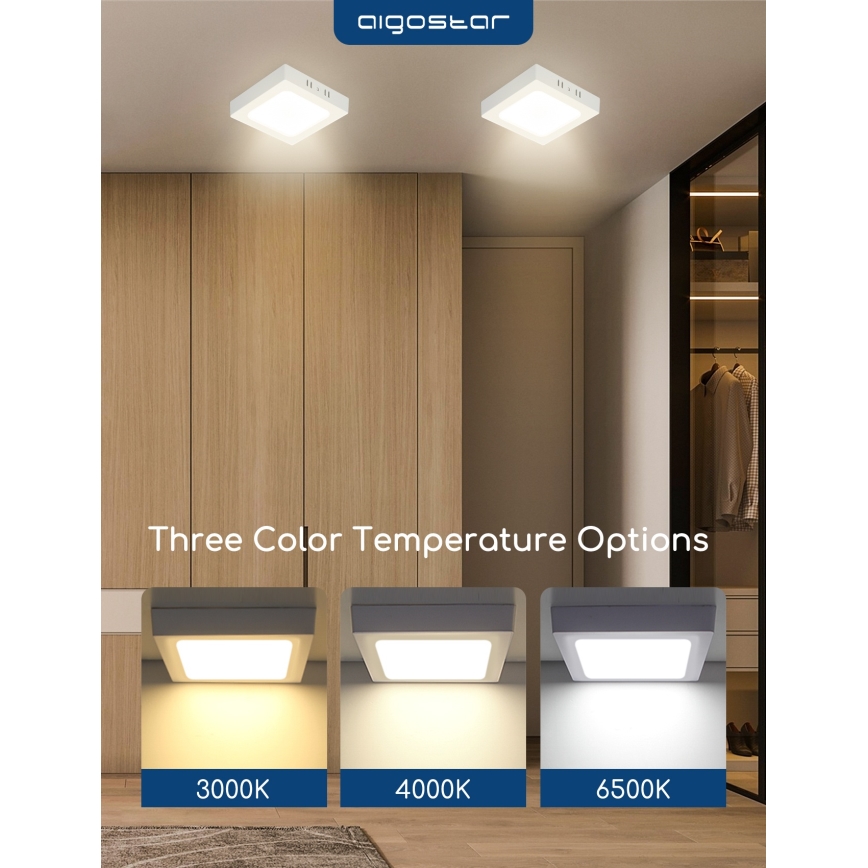 Aigostar - Plafoniera LED da soffitto a montaggio superficiale, 18W/230V, 4000K, 22,6x22,6 cm, bianco