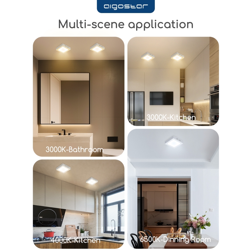 Aigostar - Plafoniera LED da soffitto a montaggio superficiale, 18W/230V, 4000K, 22,6x22,6 cm, bianco