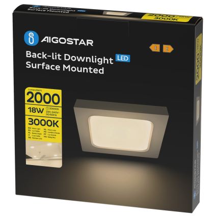 Aigostar - Plafoniera LED da soffitto a montaggio superficiale LED/18W/230V 3000K 22,6x22,6 cm bianca