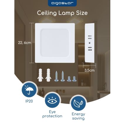 Aigostar - Plafoniera LED da soffitto a montaggio superficiale LED/18W/230V 3000K 22,6x22,6 cm bianca