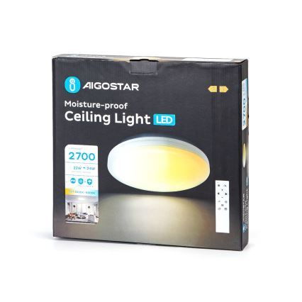 Aigostar - Plafoniera LED dimmerabile per bagno 24W/230V 3000K-6500K IP54 + telecomando