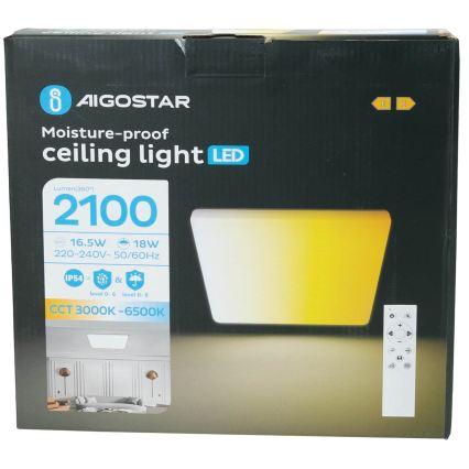 Aigostar - Plafoniera da soffitto LED dimmerabile per bagno, 18W, 230V, 3000K-6500K, IP54 + telecomando