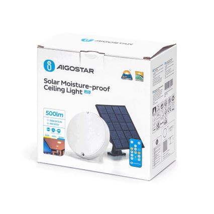 Aigostar - Plafoniera solare LED Dimmerabile LED/3,2V 3000K/4000K/6500K IP65 + telecomando