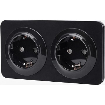 Aigostar - Presa da parete doppia SCHUKO 250V/16A con cornice, nera