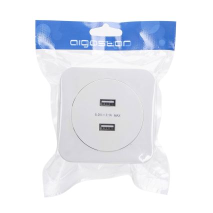 Aigostar - presa di alimentazione USB con cornice, 2 porte USB-A, bianca