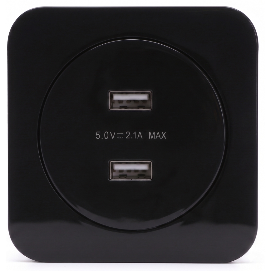 Aigostar - Presa di alimentazione USB con cornice 2x USB-A nera