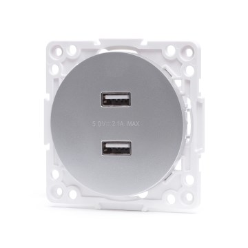 Aigostar - presa di alimentazione USB senza cornice, 2 porte USB-A, argento