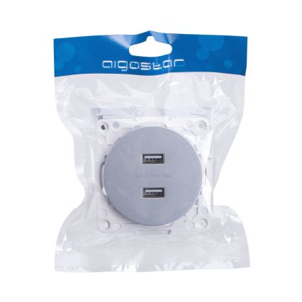 Aigostar - presa di alimentazione USB senza cornice, 2 porte USB-A, argento