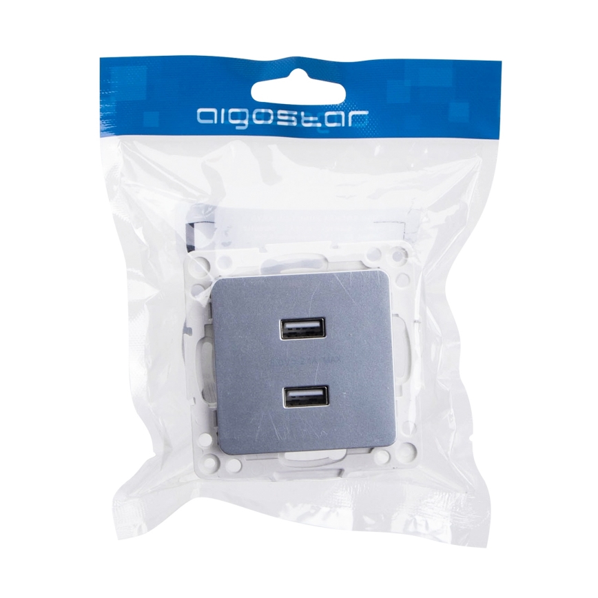 Aigostar - presa di alimentazione USB senza cornice 2x USB-A argento