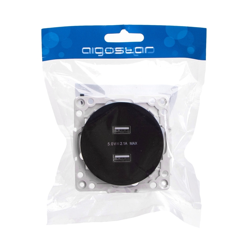 Aigostar - Presa di alimentazione USB senza cornice, 2x USB-A, nera