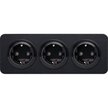 Aigostar - Presa domestica con placca a 3 prese SCHUKO 250V/16A nera