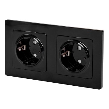 Aigostar - Presa doppia domestica con placca SCHUKO 230V/16A nera