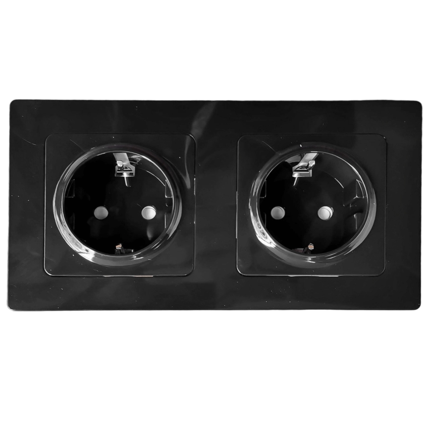 Aigostar - Presa doppia domestica con placca SCHUKO 230V/16A nera
