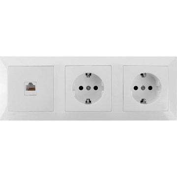 Aigostar - Presa Ethernet e 2 prese SCHUKO con cornice bianca
