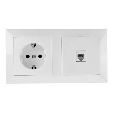 Aigostar - Presa Ethernet e presa Schuko con cornice, bianca