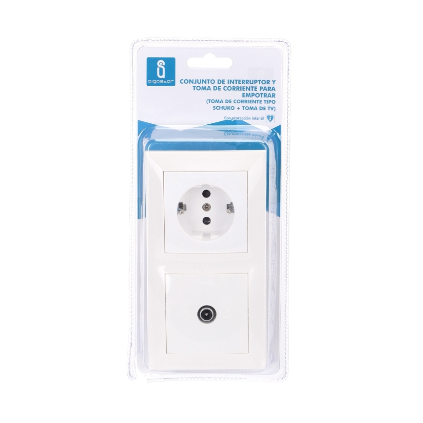 Aigostar - Presa TV e presa SCHUKO 230V con placca bianca