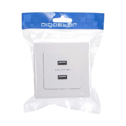 Aigostar - Presa USB da parete con cornice, 2 porte USB-A, bianca