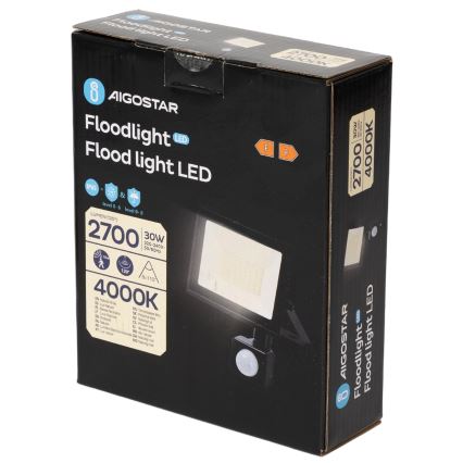Aigostar - Proiettore LED con sensore, 30W, 230V, 4000K, IP65