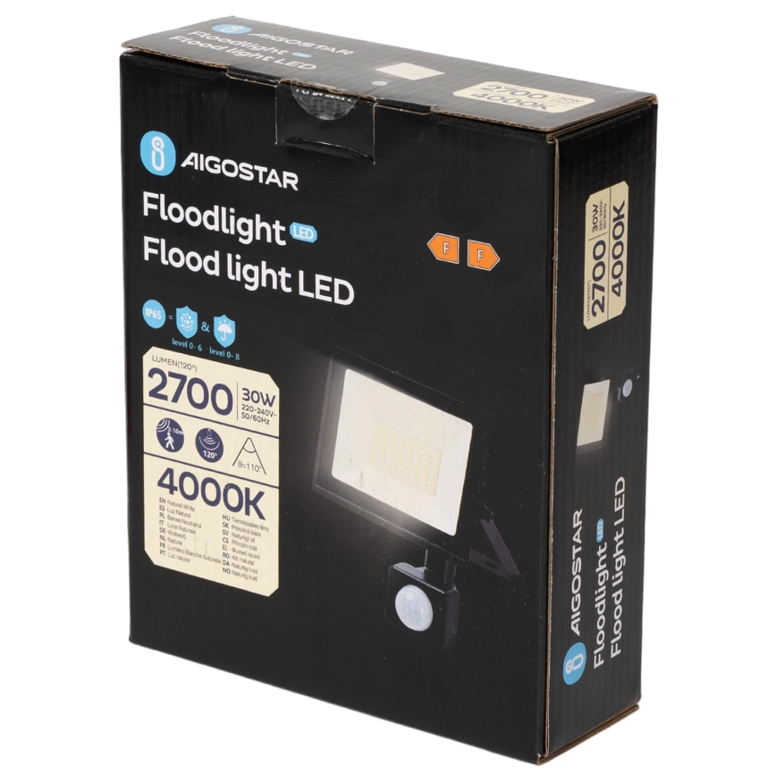 Aigostar - Proiettore LED con sensore, 30W, 230V, 4000K, IP65