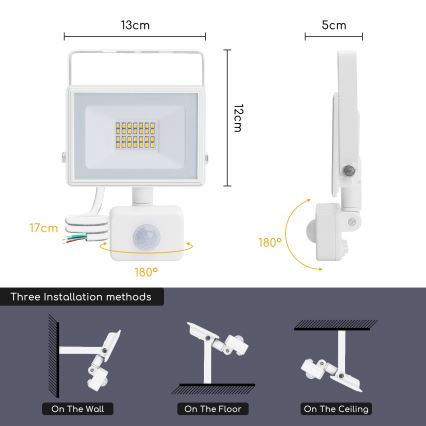 Aigostar - Proiettore LED con sensore LED/20W/230V 4000K IP65 bianco