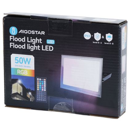 Aigostar - Faro LED RGB da 50W, 230V, IP65 con telecomando