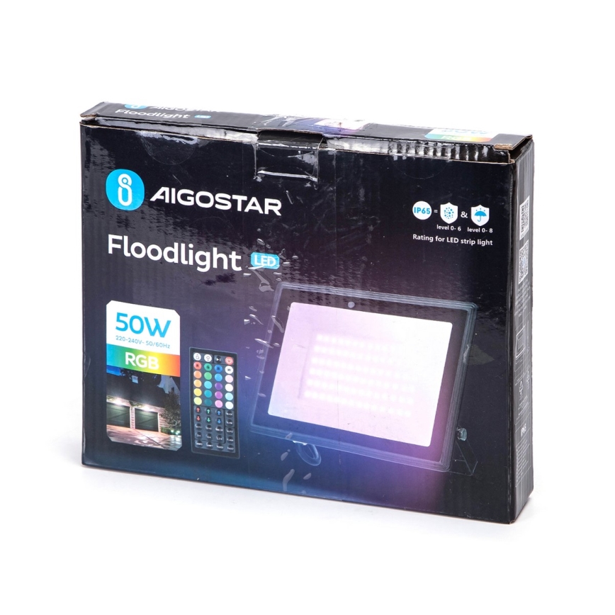 Aigostar - Proiettore LED RGBW dimmerabile, 50W, 230V, IP65 + telecomando