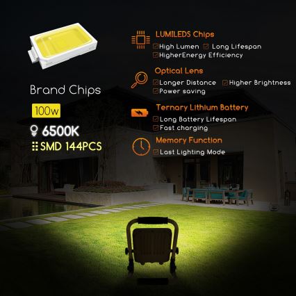 Aigostar - Proiettore ricaricabile dimmerabile LED/100W/5V 6500K IP65 15000 mAh