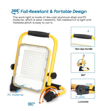 Aigostar - Proiettore ricaricabile dimmerabile LED/100W/5V 6500K IP65 15000 mAh
