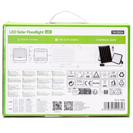 Aigostar - Proiettore solare LED dimmerabile LED/100W/3,4V 3000/4000/6500K IP66 8000 mAh + telecomando