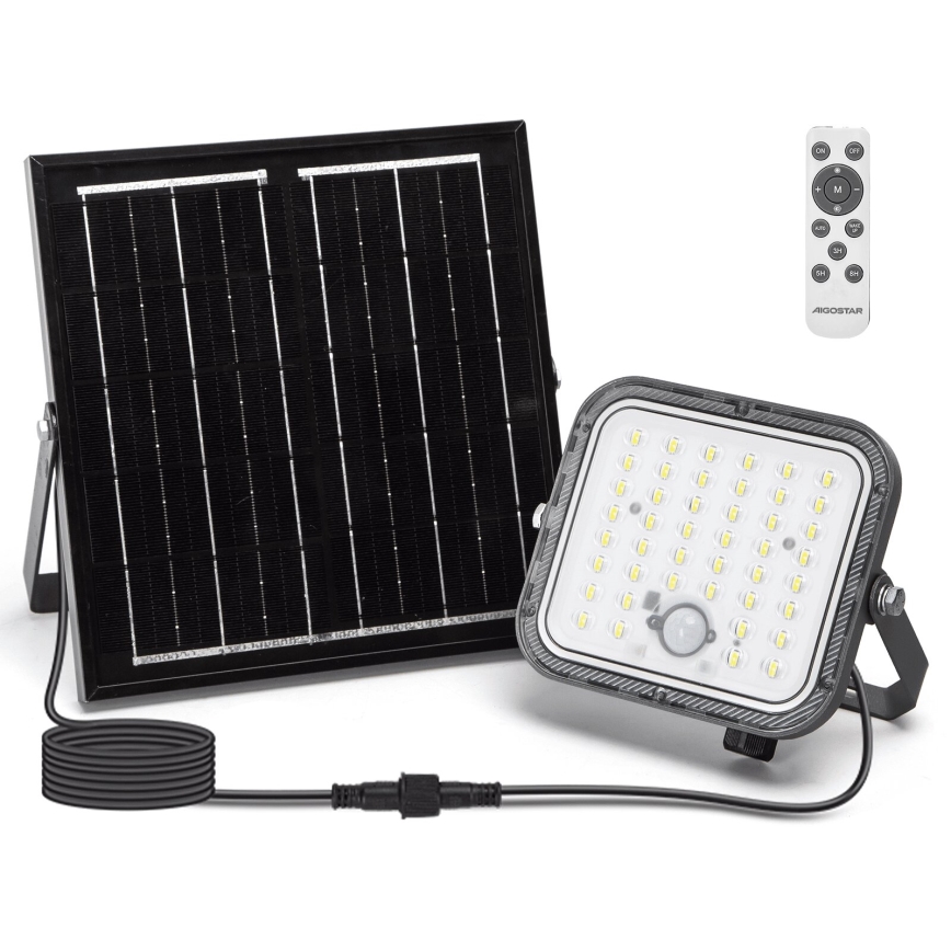 Aigostar - Proiettore solare LED dimmerabile con sensore LED/80W/3,4V 6500K IP66 4000 mAh + telecomando