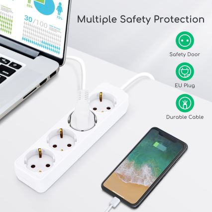 Aigostar - Prolunga 4Z Tipo F 1,5m bianco SCHUKO
