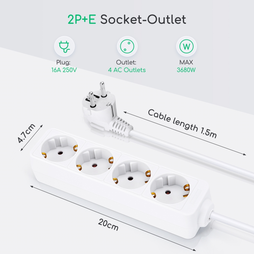Aigostar - Prolunga 4Z Tipo F 1,5m bianco SCHUKO
