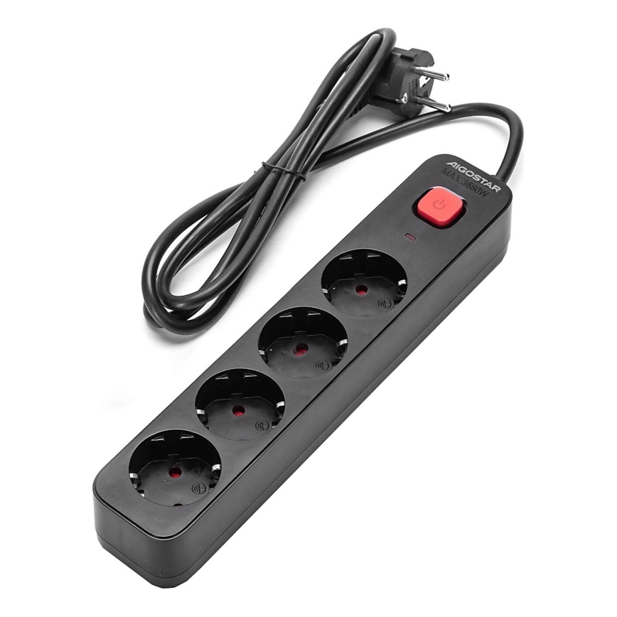 Aigostar - Prolunga con interruttore 4Z Tipo F 1,5m nero