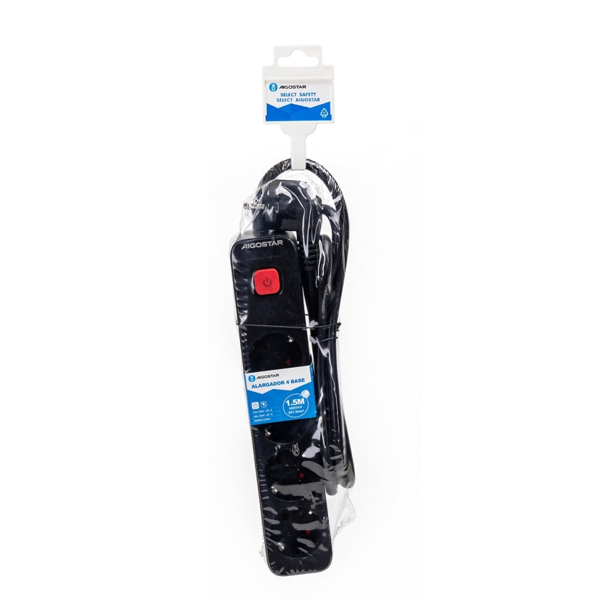 Aigostar - Prolunga con interruttore 4Z Tipo F 1,5m nero