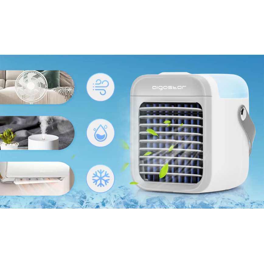 Aigostar - Raffrescatore d'aria portatile 8W/5V bianco