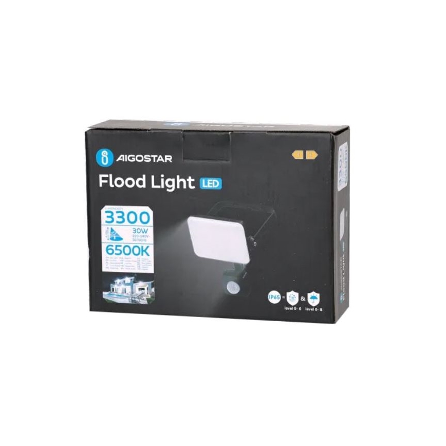 Aigostar - Riflettore LED con sensore LED/30W/230V 6500K IP65 nero