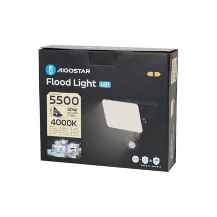 Aigostar - Riflettore LED con sensore LED/50W/230V 4000K IP65 nero