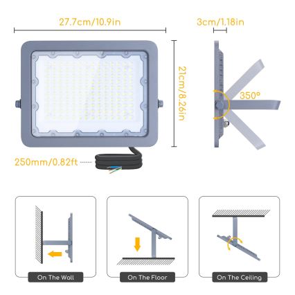 Aigostar - Riflettore LED LED/100W/230V grigio 4000K IP65