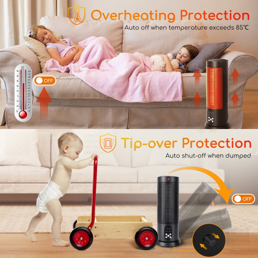 Aigostar - Riscaldatore elettrico 1500W/230V + telecomando