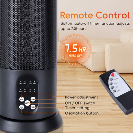 Aigostar - Riscaldatore elettrico 1500W/230V + telecomando