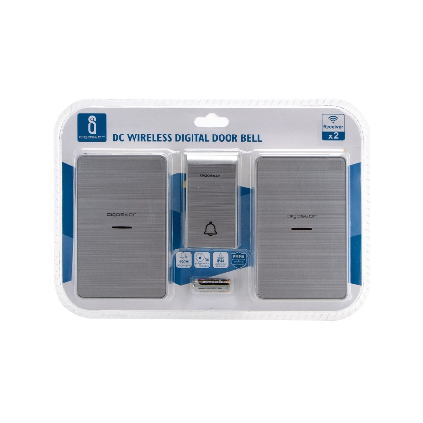Aigostar - SET 2x Campanello wireless 3xAA IP44 argento