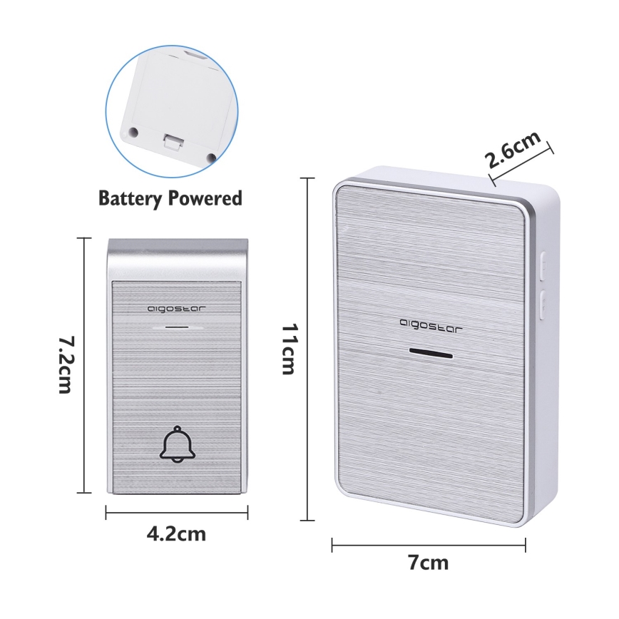 Aigostar - SET 2x Campanello wireless 3xAA IP44 argento