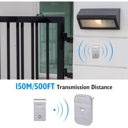 Aigostar - SET 2x Campanello wireless con spina integrata 230V/12V IP44 argento