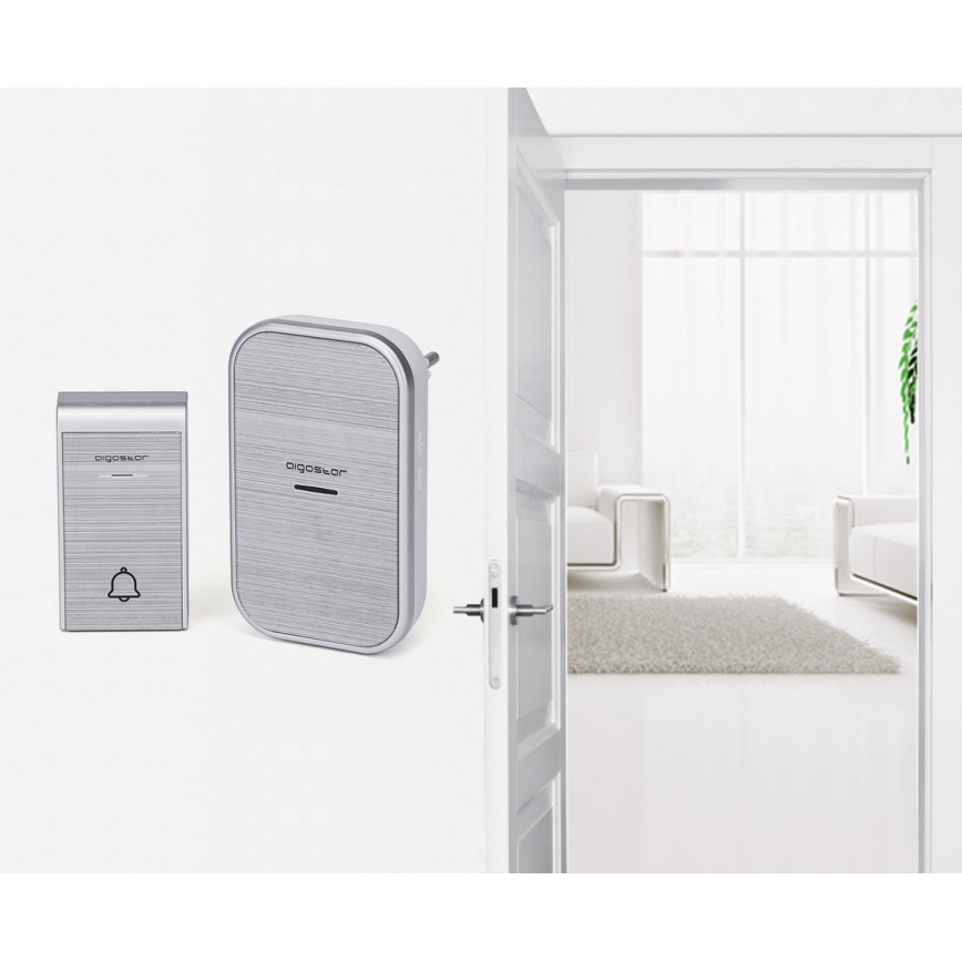 Aigostar - SET 2x Campanello wireless con spina integrata 230V/12V IP44 argento