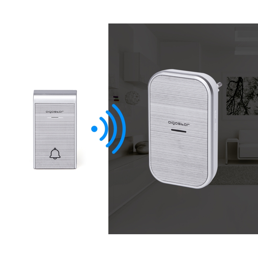 Aigostar - SET 2x Campanello wireless con spina integrata 230V/12V IP44 argento